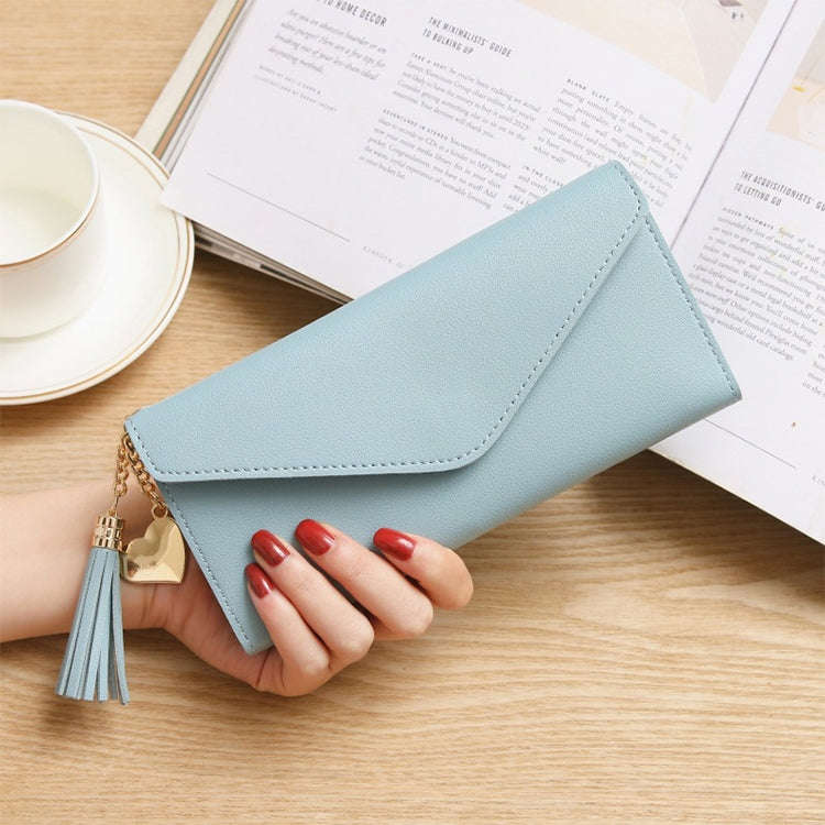 ELECTROPRIME Long Wallet Women Purses Tassel Fashion Coin Purse Card Holder Wallets Female Clutch PU Leather Wallet(Sky blue)