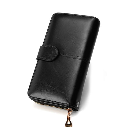 ELECTROPRIME Multifunction Zipper Women Leather Wallet Long Trifold Coin Purse Card Holder Clutch(Black)