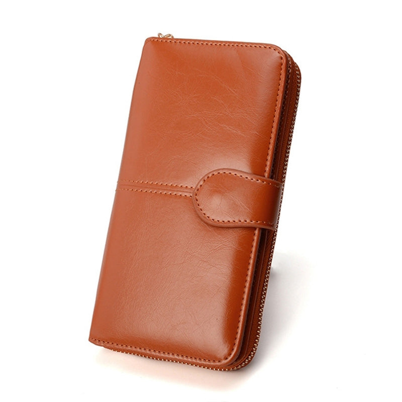 ELECTROPRIME Multifunction Zipper Women Leather Wallet Long Trifold Coin Purse Card Holder Clutch(Brown)