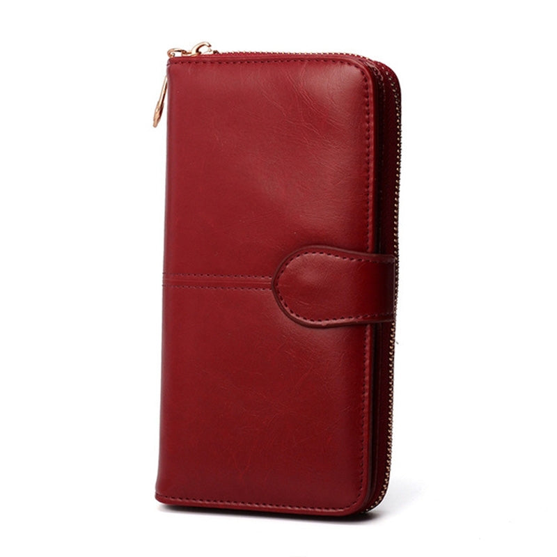 ELECTROPRIME Multifunction Zipper Women Leather Wallet Long Trifold Coin Purse Card Holder Clutch(Red Wine)