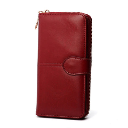 ELECTROPRIME Multifunction Zipper Women Leather Wallet Long Trifold Coin Purse Card Holder Clutch(Red Wine)