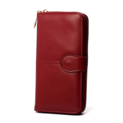 ELECTROPRIME Multifunction Zipper Women Leather Wallet Long Trifold Coin Purse Card Holder Clutch(Red Wine)