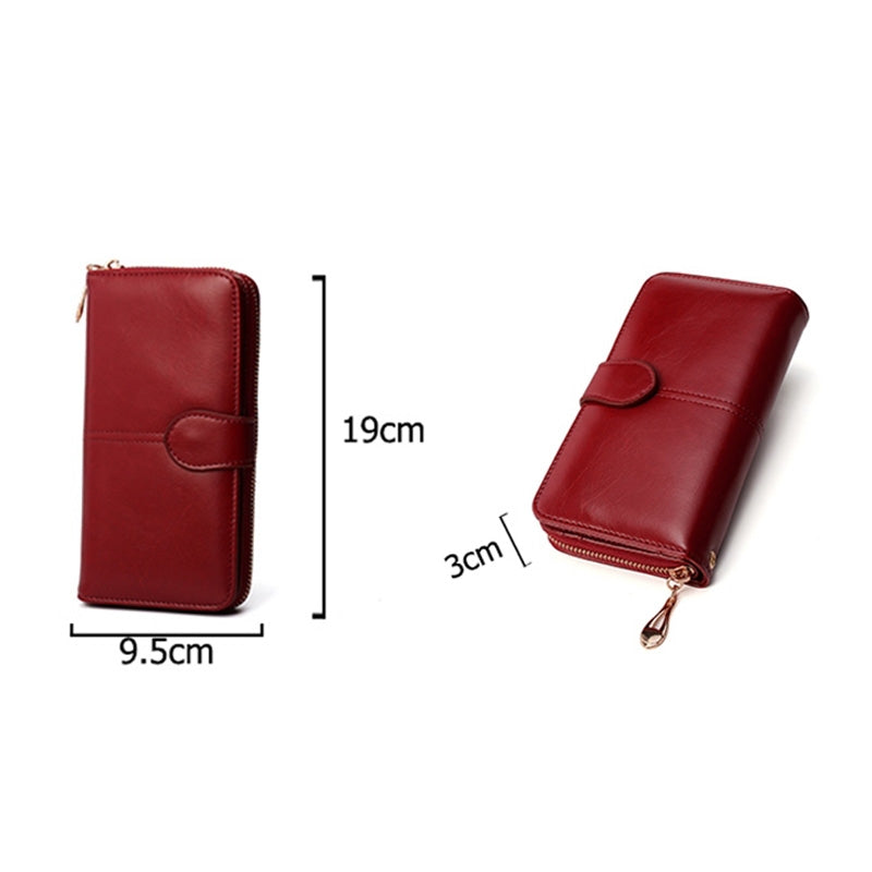 ELECTROPRIME Multifunction Zipper Women Leather Wallet Long Trifold Coin Purse Card Holder Clutch(Red Wine)