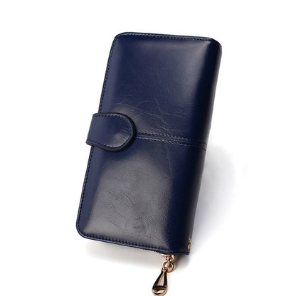 ELECTROPRIME Multifunction Zipper Women Leather Wallet Long Trifold Coin Purse Card Holder Clutch(Deep Blue)