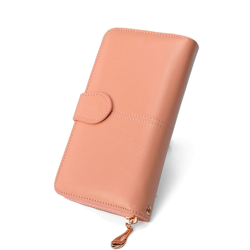 ELECTROPRIME Multifunction Zipper Women Leather Wallet Long Trifold Coin Purse Card Holder Clutch(Pink)