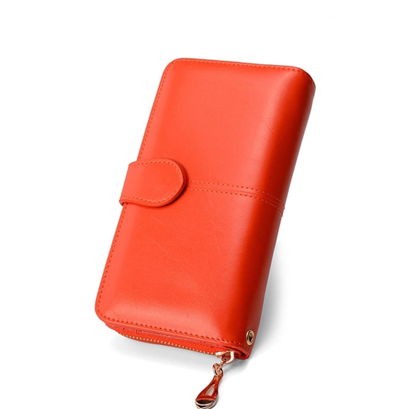 ELECTROPRIME Multifunction Zipper Women Leather Wallet Long Trifold Coin Purse Card Holder Clutch(Orange)