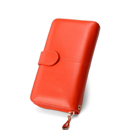 ELECTROPRIME Multifunction Zipper Women Leather Wallet Long Trifold Coin Purse Card Holder Clutch(Orange)