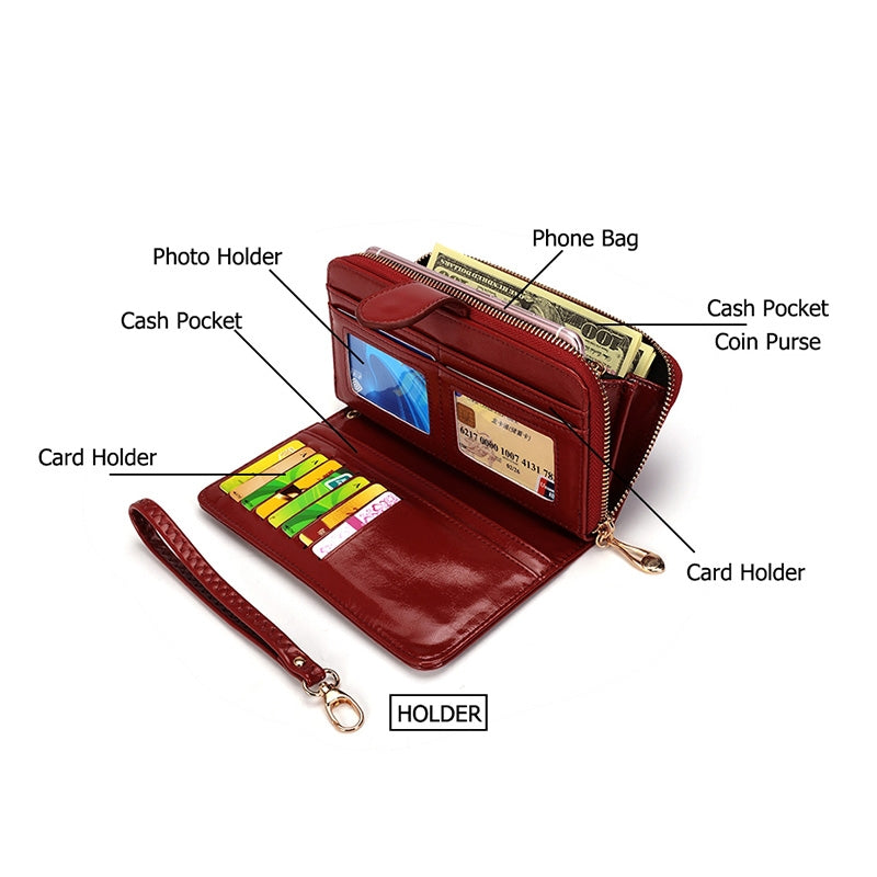 ELECTROPRIME Multifunction Zipper Women Leather Wallet Long Trifold Coin Purse Card Holder Clutch(Orange)