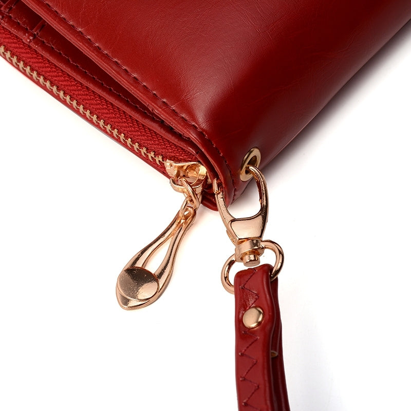 ELECTROPRIME Multifunction Zipper Women Leather Wallet Long Trifold Coin Purse Card Holder Clutch(Orange)