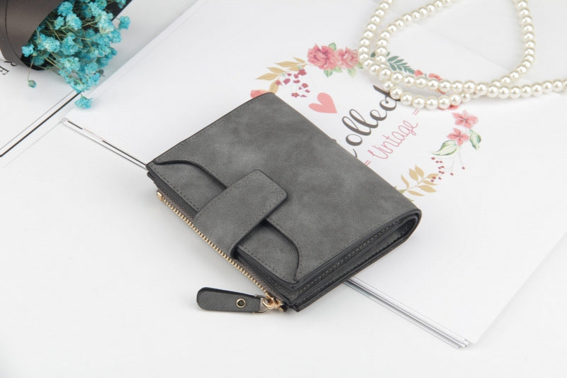 ELECTROPRIME Leather Women Hasp Small Slim Coin Pocket Purse Cards Holders Wallet(Dark Gray)
