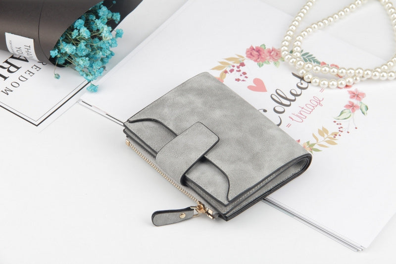 ELECTROPRIME Leather Women Hasp Small Slim Coin Pocket Purse Cards Holders Wallet(Gray)