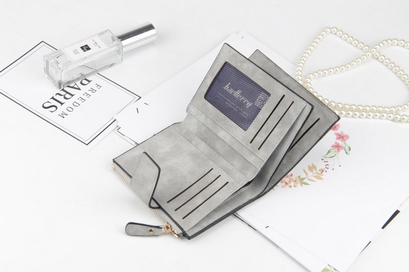 ELECTROPRIME Leather Women Hasp Small Slim Coin Pocket Purse Cards Holders Wallet(Gray)