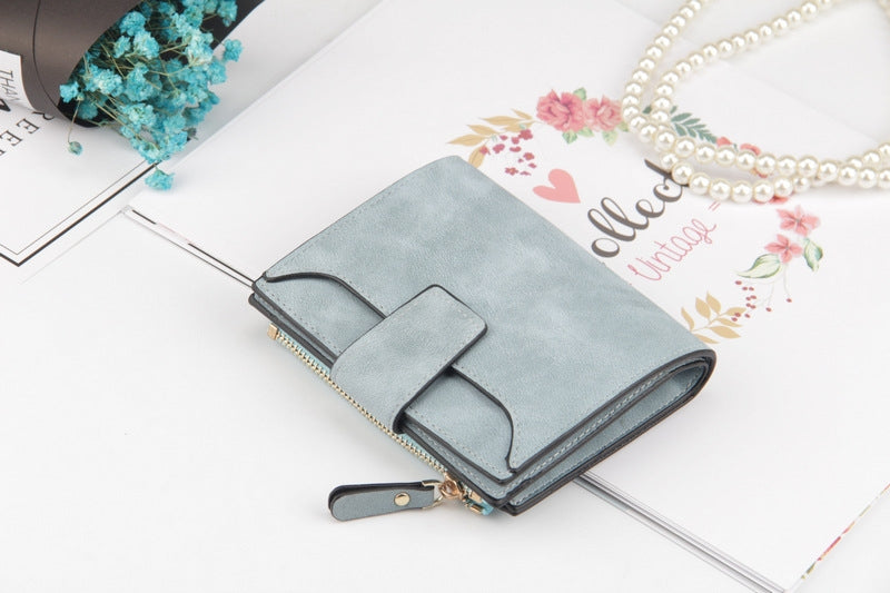 ELECTROPRIME Leather Women Hasp Small Slim Coin Pocket Purse Cards Holders Wallet(Light Blue)