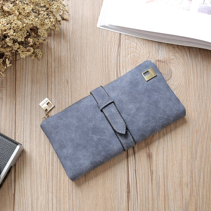 ELECTROPRIME Solid Drawstring Nubuck Leather Zipper Long Women Wallet Phone Bag Purse Card Holder(Gray)