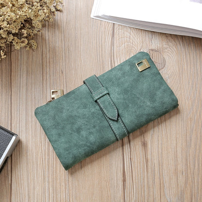 ELECTROPRIME Solid Drawstring Nubuck Leather Zipper Long Women Wallet Phone Bag Purse Card Holder(Green)