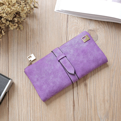 ELECTROPRIME Solid Drawstring Nubuck Leather Zipper Long Women Wallet Phone Bag Purse Card Holder(Purple)