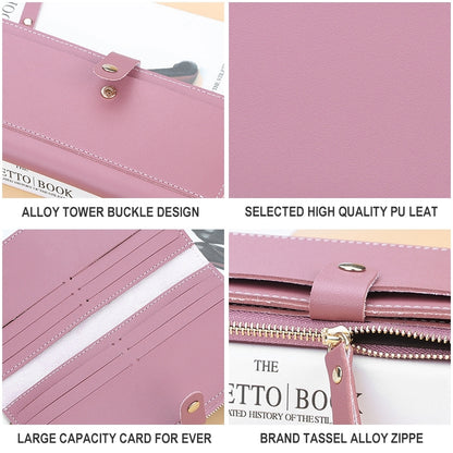 ELECTROPRIME Long Women Hasp Leather Clutch Coin Purse Wallets(Rose Red)