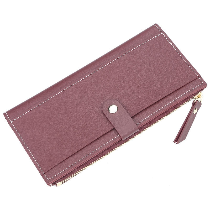 ELECTROPRIME Long Women Hasp Leather Clutch Coin Purse Wallets(Wine Red)