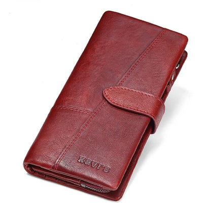 ELECTROPRIME KAVIS Genuine Leather Women Wallet Long Clutch Zipper Coin Purse(Brown)