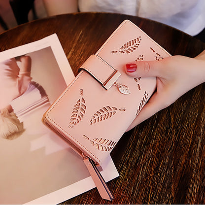 ELECTROPRIME Long Gold Hollow Leaves Coin Purse Card Holders Wallet for Women(Brown)