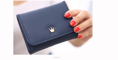 ELECTROPRIME Short Mini Women Wallets Crown Decorated Fold PU Leather Coin Purse Card Holder(Blue)