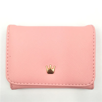 ELECTROPRIME Short Mini Women Wallets Crown Decorated Fold PU Leather Coin Purse Card Holder(Pink)