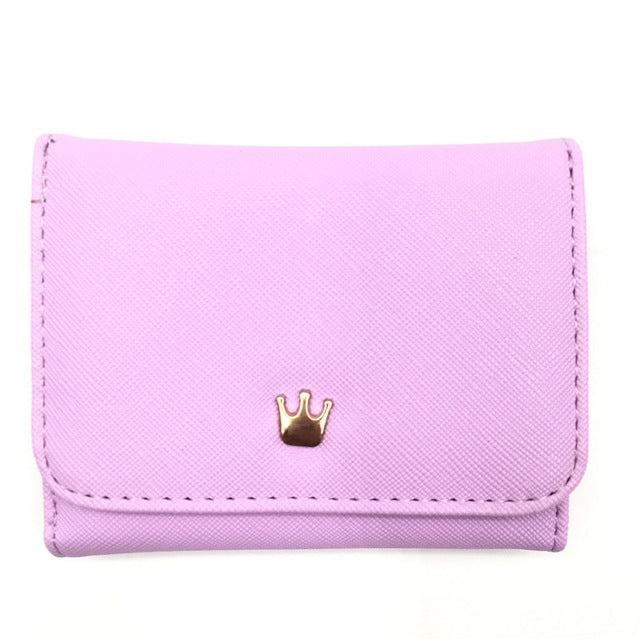 ELECTROPRIME Short Mini Women Wallets Crown Decorated Fold PU Leather Coin Purse Card Holder(Purple)
