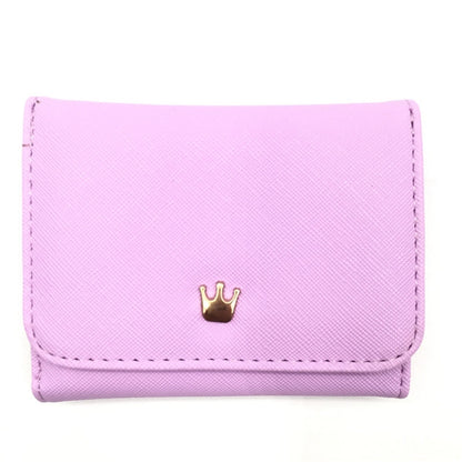 ELECTROPRIME Short Mini Women Wallets Crown Decorated Fold PU Leather Coin Purse Card Holder(Purple)