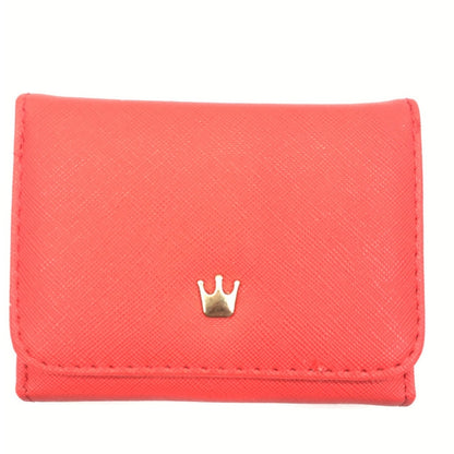 ELECTROPRIME Short Mini Women Wallets Crown Decorated Fold PU Leather Coin Purse Card Holder(Red)