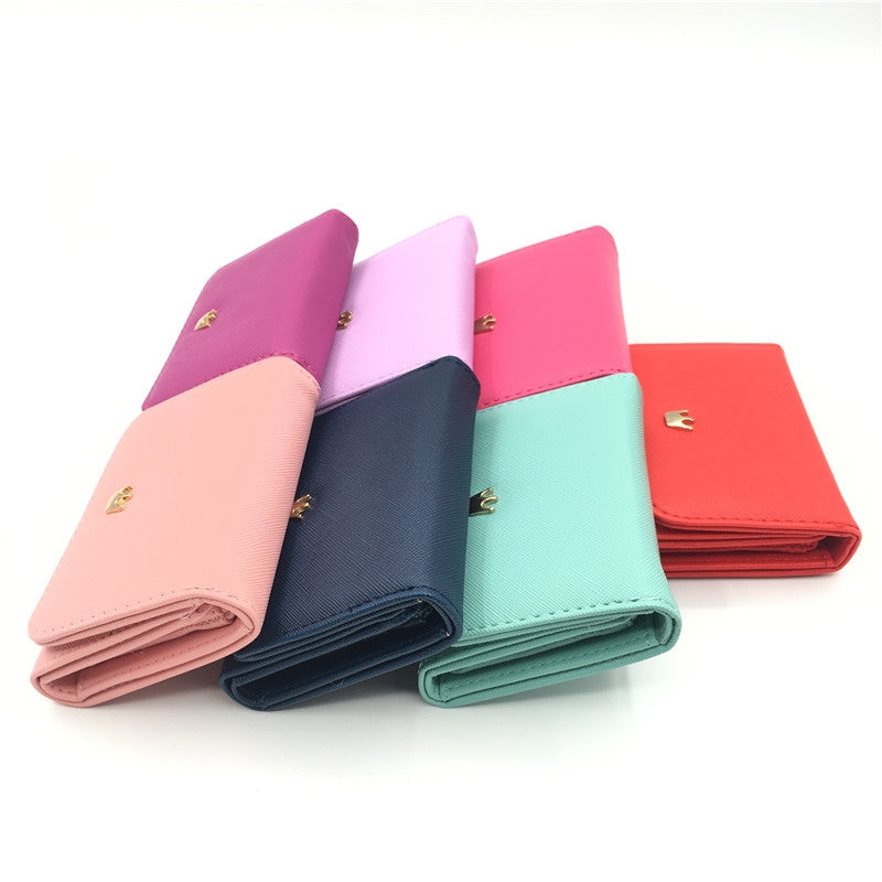ELECTROPRIME Short Mini Women Wallets Crown Decorated Fold PU Leather Coin Purse Card Holder(Red)