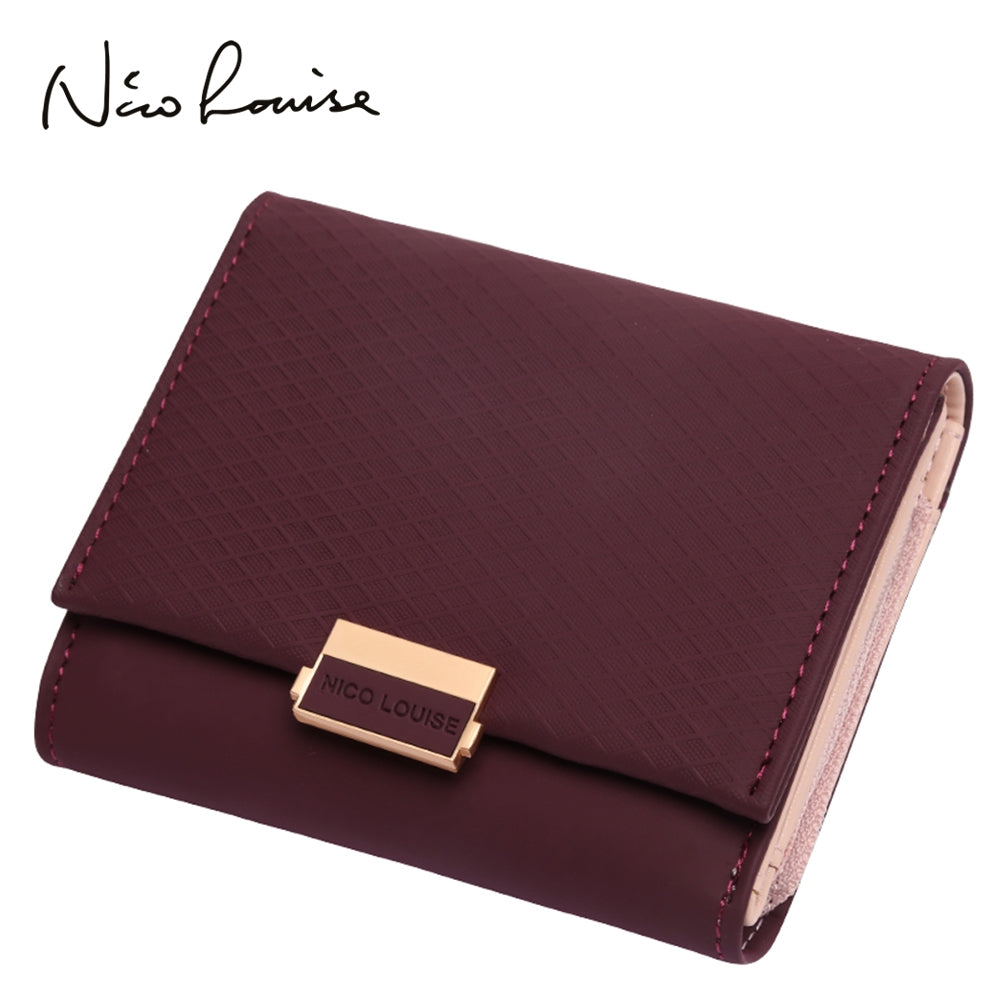 ELECTROPRIME Luxury Wallet Female Leather Women Leather Purse Plaid Wallet Ladies Hot Change Card Holder Coin Small Purses for Girls(Wine red)