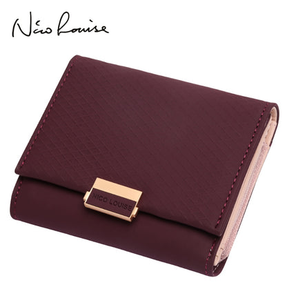 ELECTROPRIME Luxury Wallet Female Leather Women Leather Purse Plaid Wallet Ladies Hot Change Card Holder Coin Small Purses for Girls(Wine red)