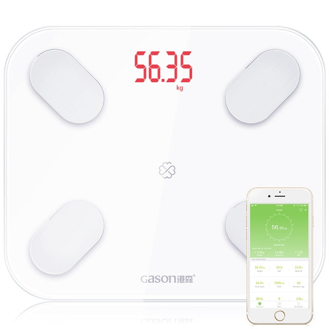 ELECTROPRIME GASON S4 Body Fat Scale Smart Electronic LED Digital Weighing Scale with Bluetooth APP, Support Android or IOS(White)