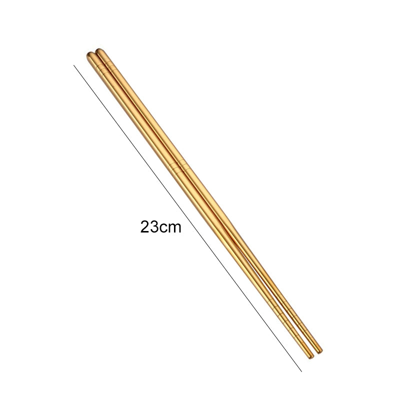 ELECTROPRIME 1 Pair Stainless Steel Tableware Colorful Reusable Metal Chopsticks Dishware, Length?23cm(Gold)