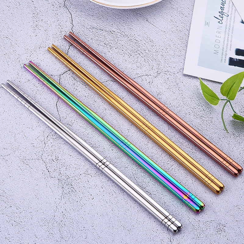 ELECTROPRIME 1 Pair Stainless Steel Tableware Colorful Reusable Metal Chopsticks Dishware, Length?23cm(Silver)