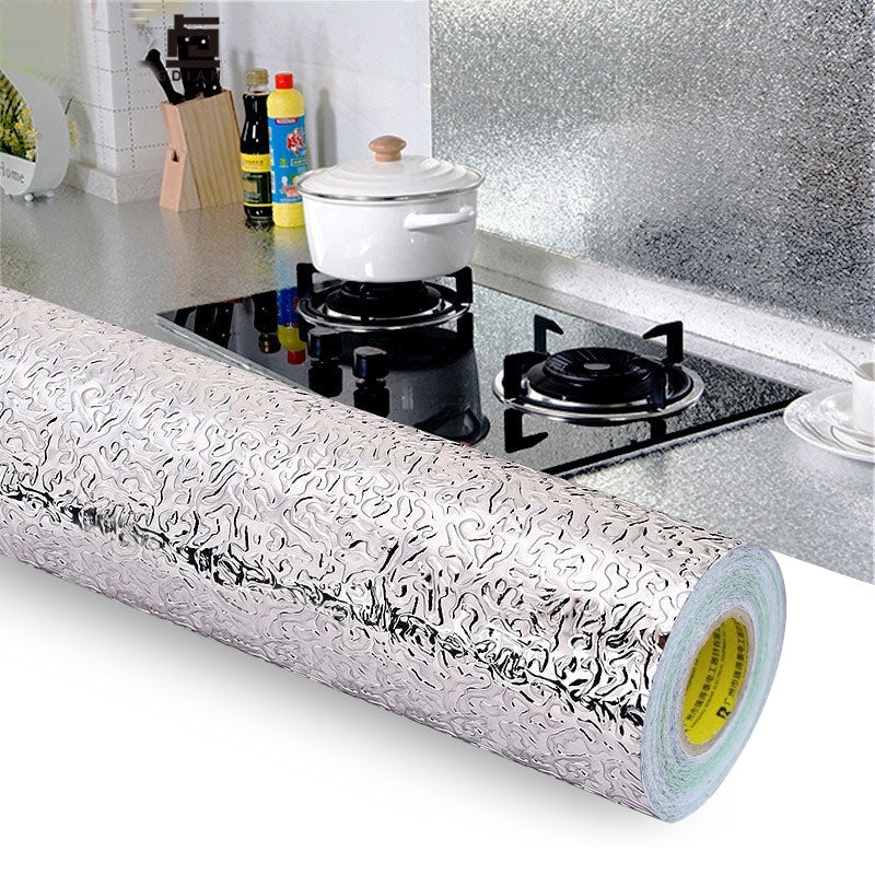 ELECTROPRIME Kitchen Wall Stove Aluminum Foil Oil-proof Stickers Anti-fouling High-temperature Self-adhesive Croppable Wallpaper Wall Sticker, Size:60cmx5m Style:Orange Peel