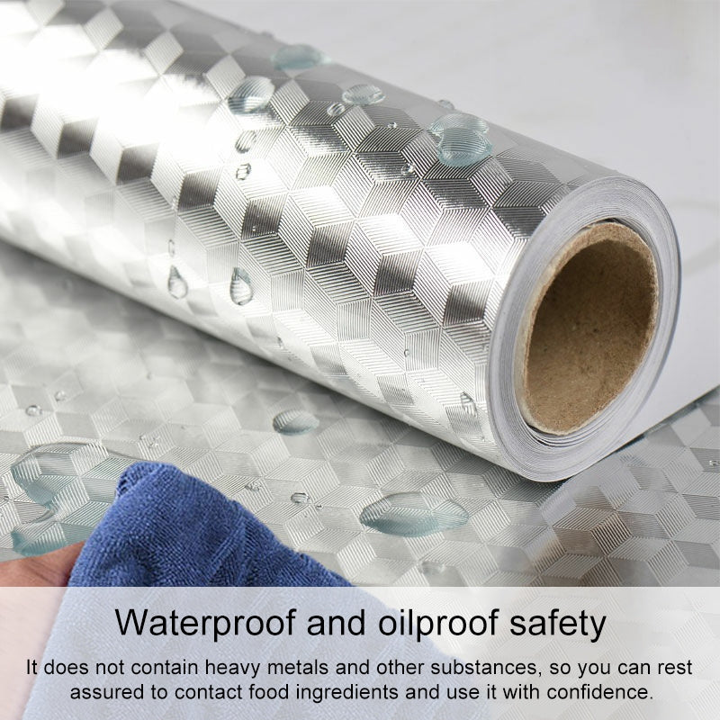 ELECTROPRIME Kitchen Wall Stove Aluminum Foil Oil-proof Stickers Anti-fouling High-temperature Self-adhesive Croppable Wallpaper Wall Sticker, Size:60cmx5m Style:Orange Peel