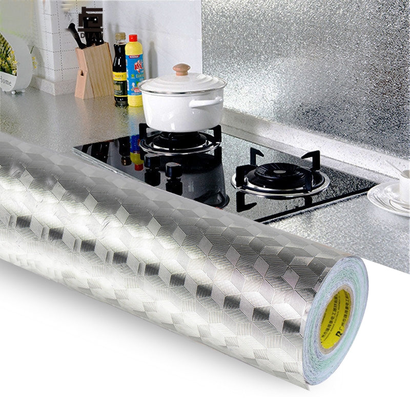 ELECTROPRIME Kitchen Wall Stove Aluminum Foil Oil-proof Stickers Anti-fouling High-temperature Self-adhesive Croppable Wallpaper Wall Sticker, Size:60cmx5m Style: Cube