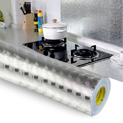 ELECTROPRIME Kitchen Wall Stove Aluminum Foil Oil-proof Stickers Anti-fouling High-temperature Self-adhesive Croppable Wallpaper Wall Sticker, Size:60cmx5m Style: Cube