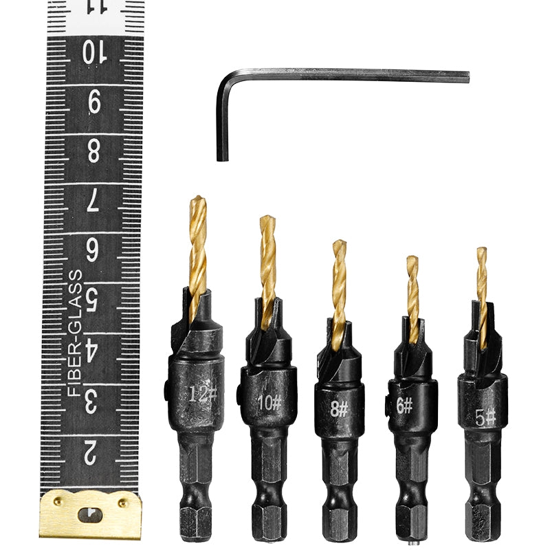 ELECTROPRIME 5 PCS/Set Countersink Woodworking Drill Bit Set Hexagon Screw Hardware Tool(Gold)