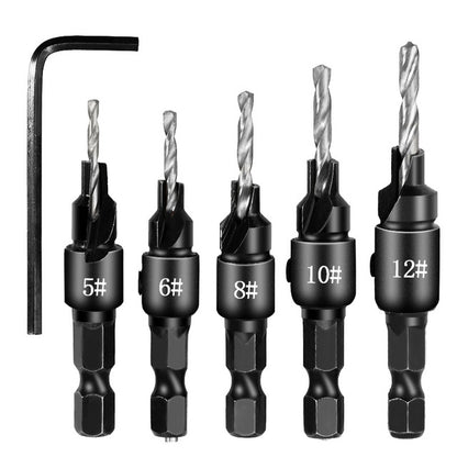 ELECTROPRIME 5 PCS/Set Countersink Woodworking Drill Bit Set Hexagon Screw Hardware Tool(Silver)