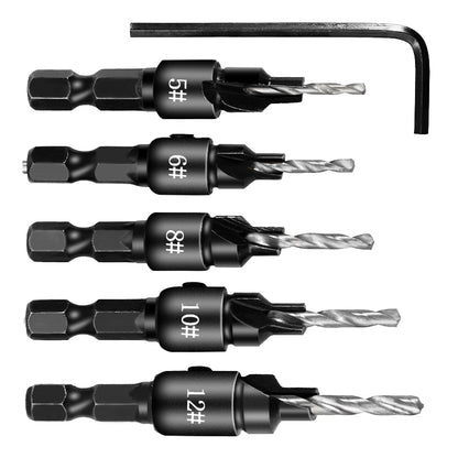 ELECTROPRIME 5 PCS/Set Countersink Woodworking Drill Bit Set Hexagon Screw Hardware Tool(Silver)