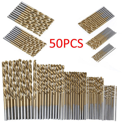 ELECTROPRIME 50 PCS/Set Titanium Coated Drill Bits High Speed Steel Drill Bit Set Power Drilling Tools