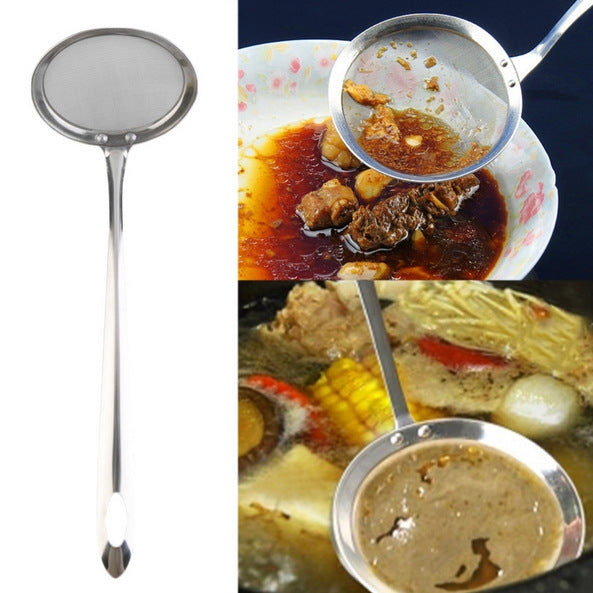 ELECTROPRIME 2 PCS Kitchen Stainless Steel Mesh Skimmer Vegetable Residue Oil Mesh Colander Strainer, Size: 19x7.3x6.2cm(Silver)