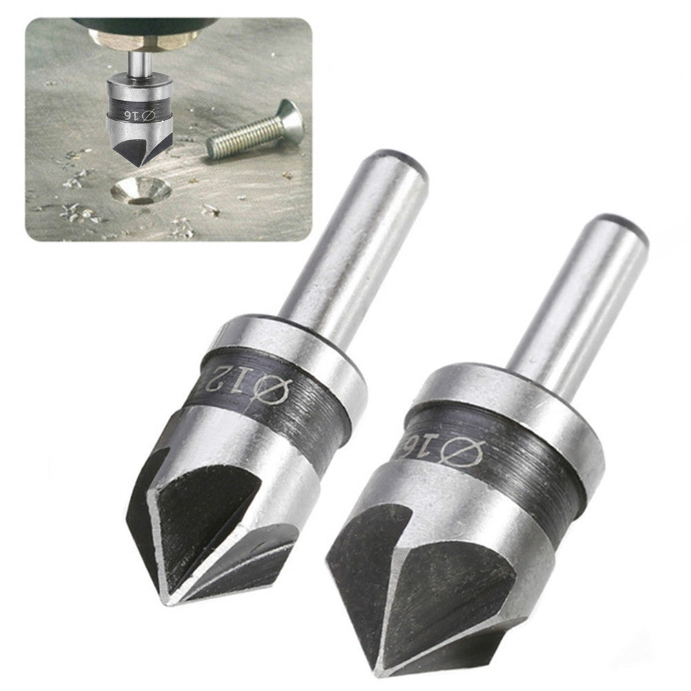 ELECTROPRIME 2 In 1 Round Handle 5 Blade Chamfering Woodworking Countersunk Drill Cone Drill