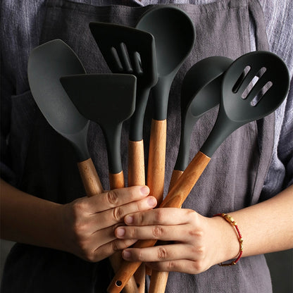 ELECTROPRIME Silicone Wood Handle Spatula Heat-resistant Soup Spoon Non-stick Special Cooking Shovel Kitchen Tools Fried Shovel