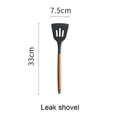 ELECTROPRIME Silicone Wood Handle Spatula Heat-resistant Soup Spoon Non-stick Special Cooking Shovel Kitchen Tools Leak Shovel