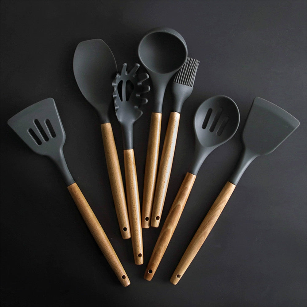 ELECTROPRIME Silicone Wood Handle Spatula Heat-resistant Soup Spoon Non-stick Special Cooking Shovel Kitchen Tools Leak Shovel