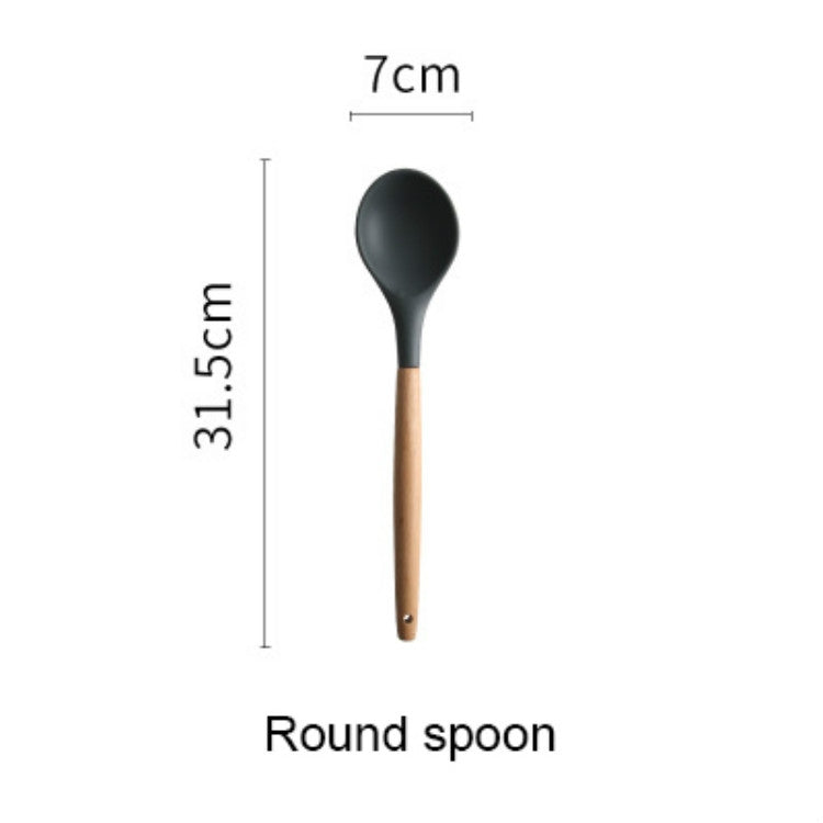ELECTROPRIME Silicone Wood Handle Spatula Heat-resistant Soup Spoon Non-stick Special Cooking Shovel Kitchen Tools Round Soup Spoon