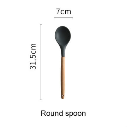 ELECTROPRIME Silicone Wood Handle Spatula Heat-resistant Soup Spoon Non-stick Special Cooking Shovel Kitchen Tools Round Soup Spoon